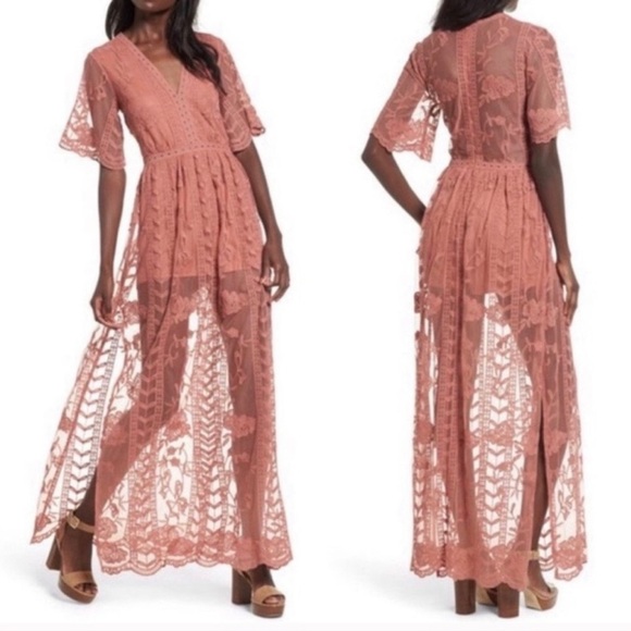 lace overlay maxi romper